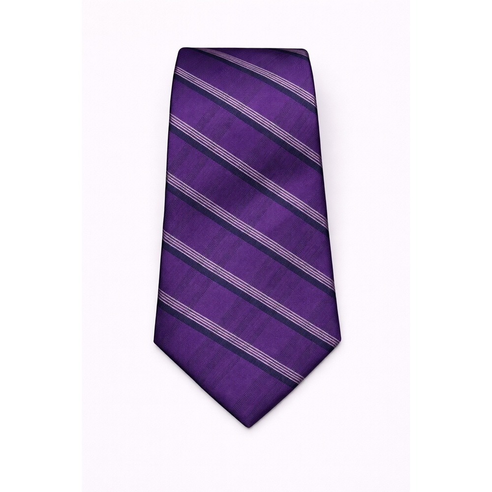 Calvin Klein Mens Tie Purple Plaid Striped Silk Blend Classic Formal Business